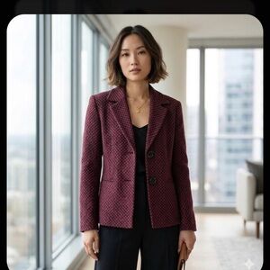 JM Collection Maroon Patterned Blazer